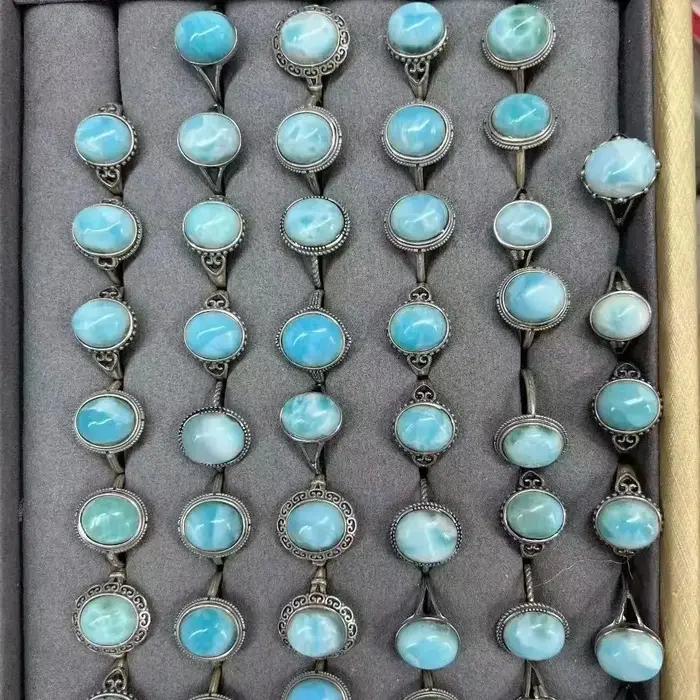 Unité une pièce en argent 925 avec cristal de Larima naturel