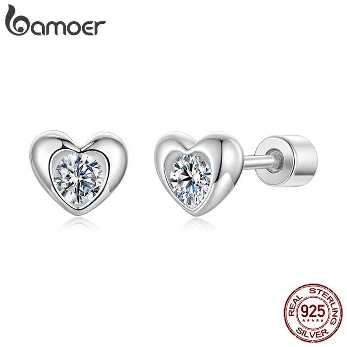 BAMOER – boucles d'oreilles classiques en forme de cœur Moissanite