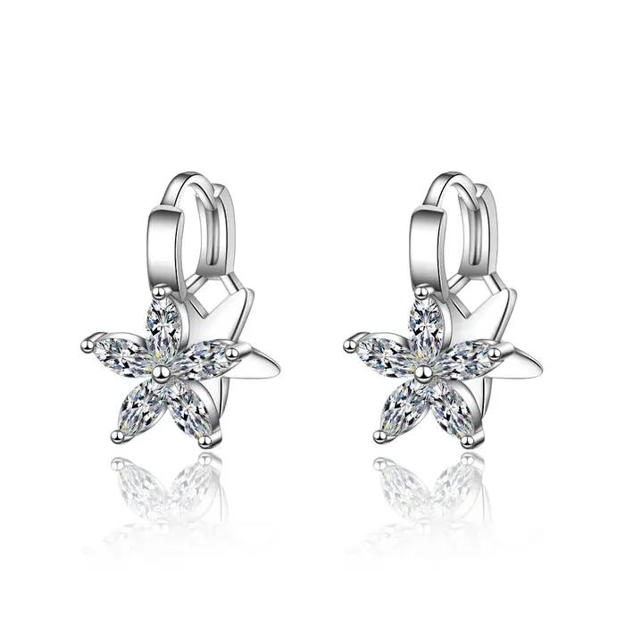 Boucles d'oreilles créoles fleur de prunier CZ en argent regardé 925 pour femmes et filles