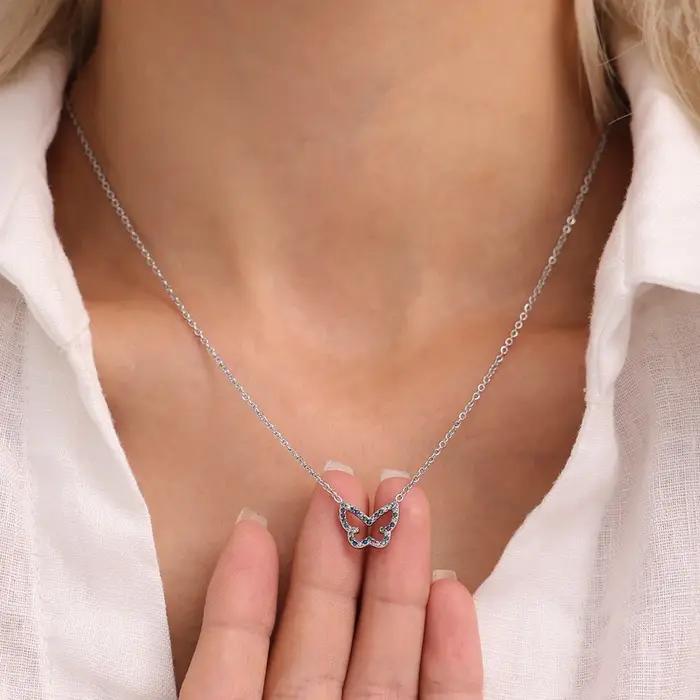 Collier papillon pour femme avec zircon incrusté