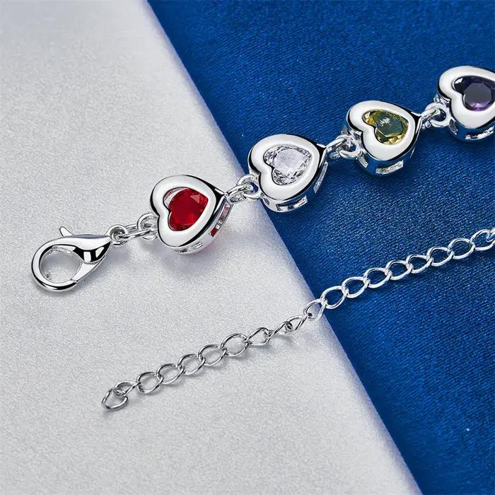 Bracelet en argent sterling 925 avec zircon coloré en forme de cœur bijoux classiques pour femmes occasions spéciales engagement mariage anniversaire