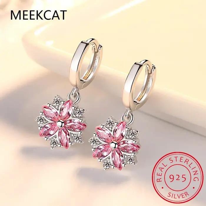 Boucles d'oreilles créoles fleur mignonnes en argent 925 avec zirconie cubique pour femmes et filles occasions spéciales mariage engagement anniversaire fête