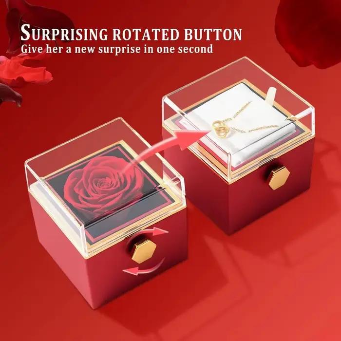 Boîte à bijoux rotative pour rose éternelle, présentoir de bague de fiançailles, boîtes à bagues de luxe, rangement de colliers, présentoir à bijoux