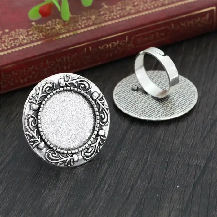 20mm 5 pièces Antique argent plaqué Bronze couleurs laiton réglable anneau paramètres blanc/Base