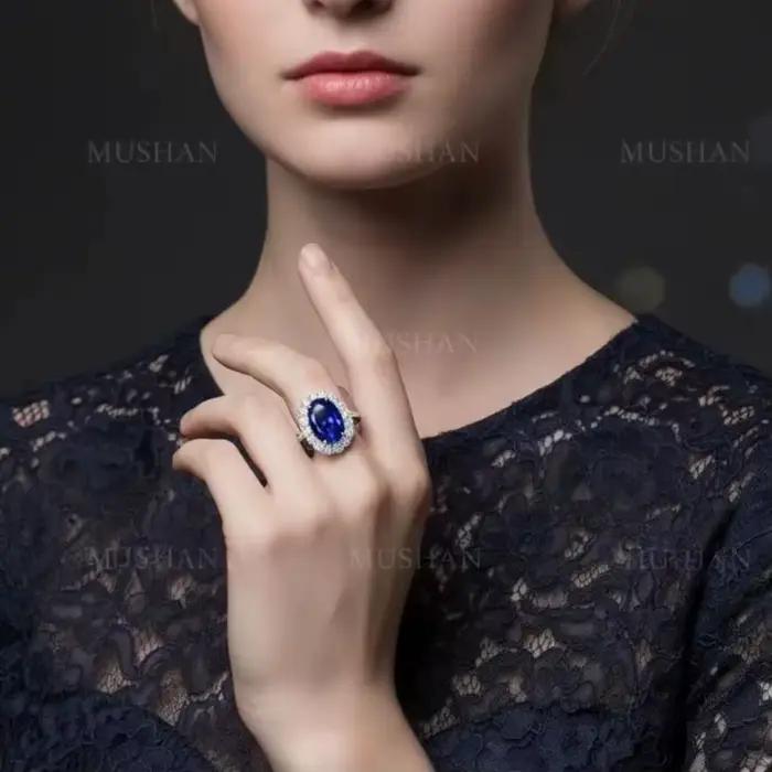 MUSHAN – bague de luxe en argent Sterling 925 pour femmes, 4.4 carats, 8x12mm, pierres précieuses ovales bleues, bagues en saphir, bijoux fins
