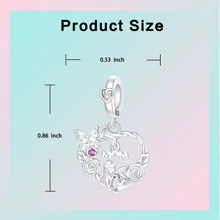 Breloque Cœur Mère-Fille en Argent Sterling 925