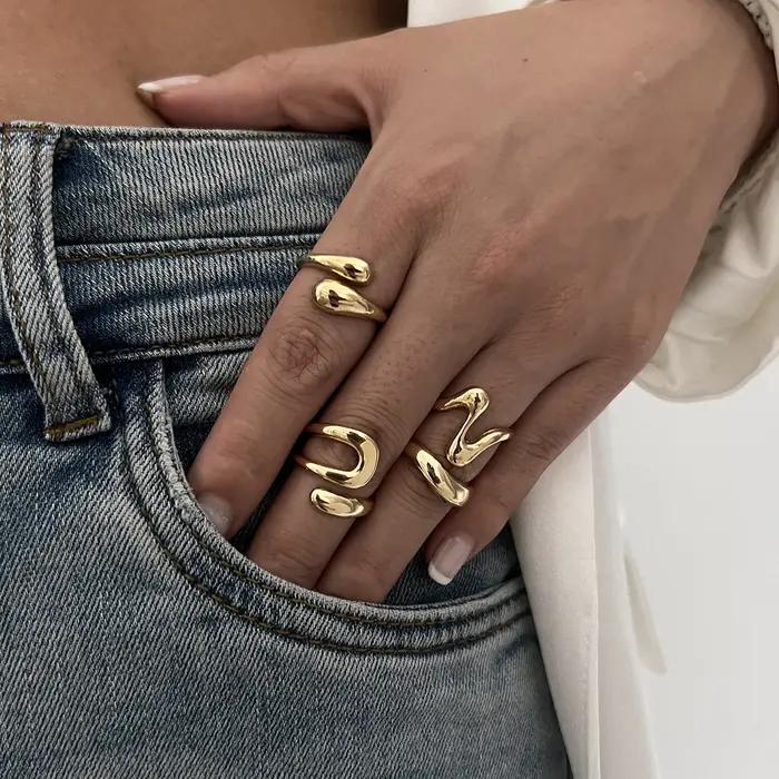 Bagues irrégulières en métal géométrique Punk pour femmes et hommes