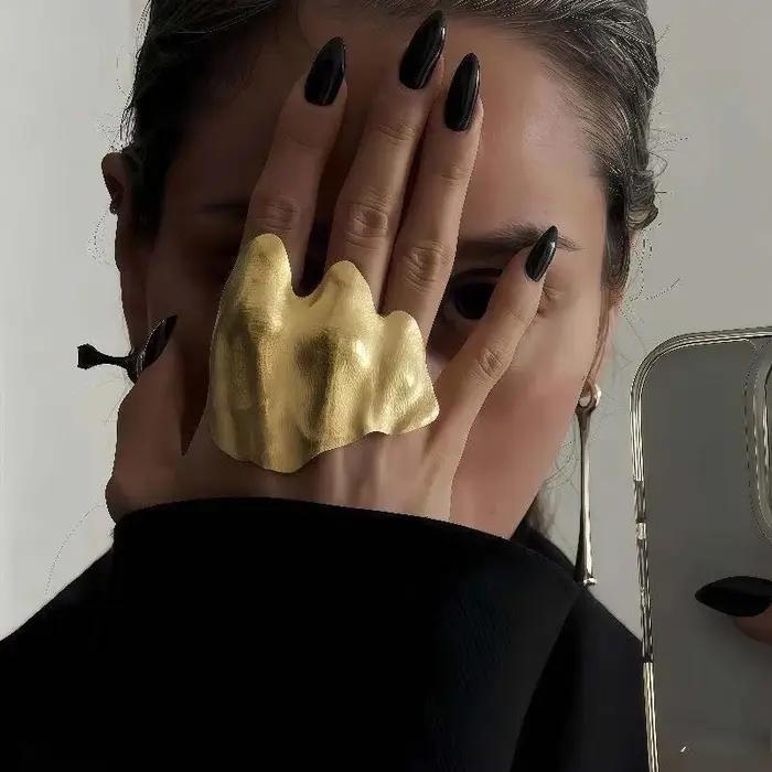 Bague Plissée Irrégulière en Alliage de Zinc Ajustable Bijou de Phalange pour Femmes et Hommes Occasions Spéciales Tracker d'Humeur