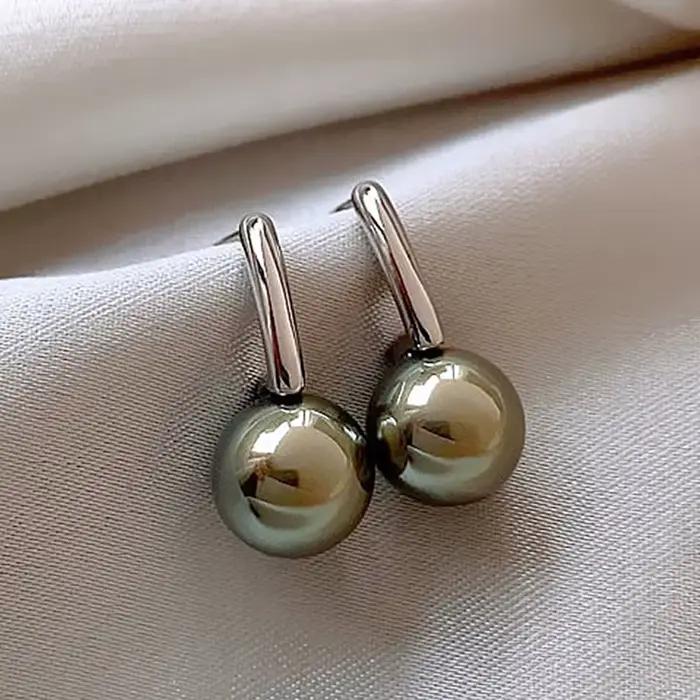 Boucles d'oreilles Vintage en perles grises pour femmes, mode française élégante, cristal, usage quotidien, bijoux simples, cadeaux de fête