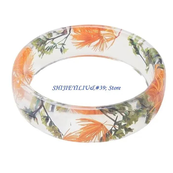 E21F – bracelet élégant en résine avec fleurs préservées pour femmes