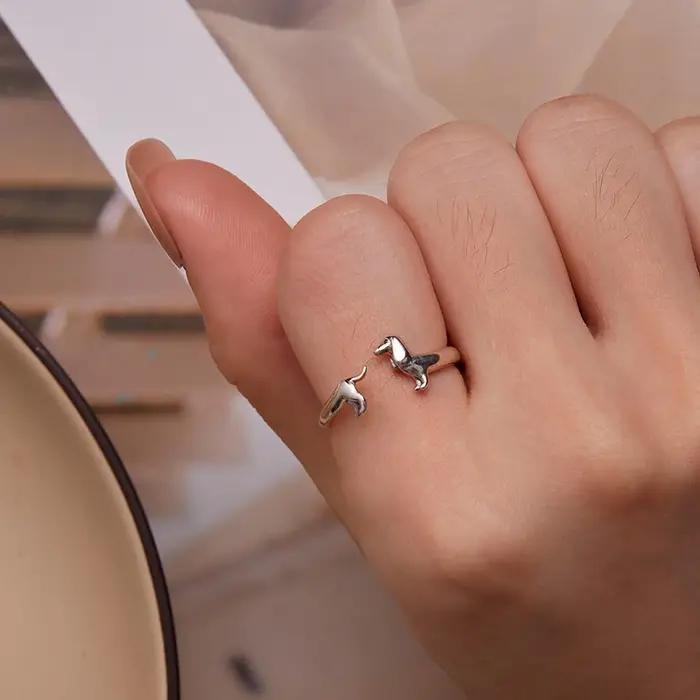 WOSTU réel 925 en argent Sterling mignon teckel chien anneaux réglables pour les femmes Original ouvert Animal anneau Fine famille bijoux cadeau