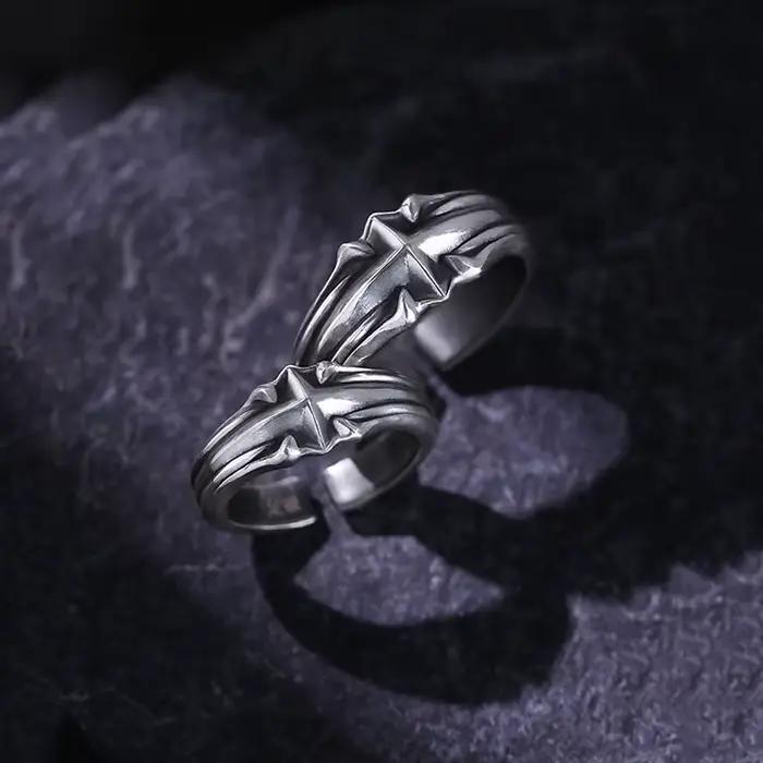 Bague réglable étoile en Relief Vintage pour hommes