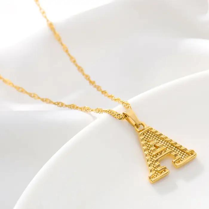 Mode plaqué or 26 lettre initiale pendentif vague d'eau chaîne collier pour femmes hommes