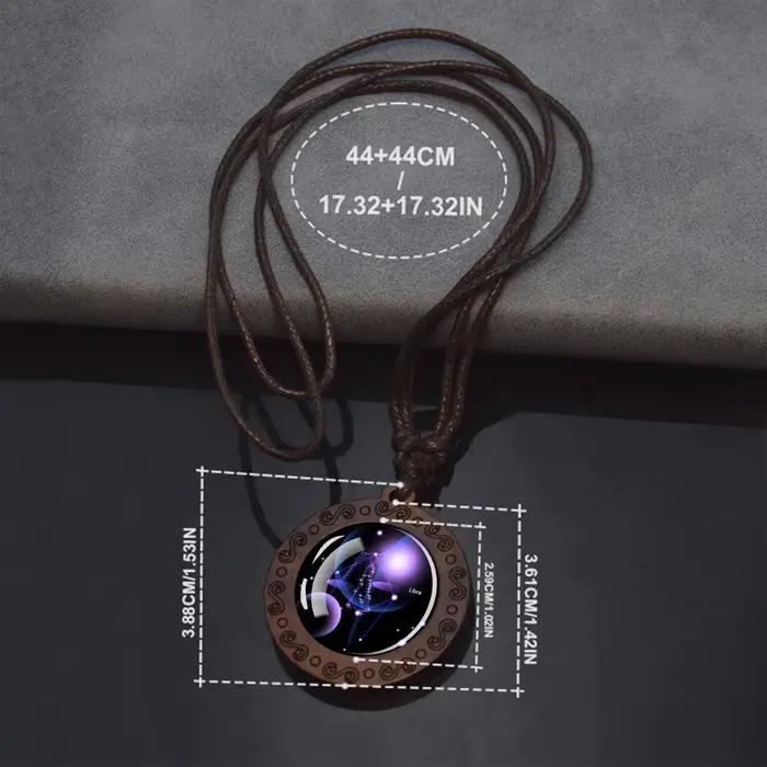 Collier pendentif en bois de verre rond du zodiaque