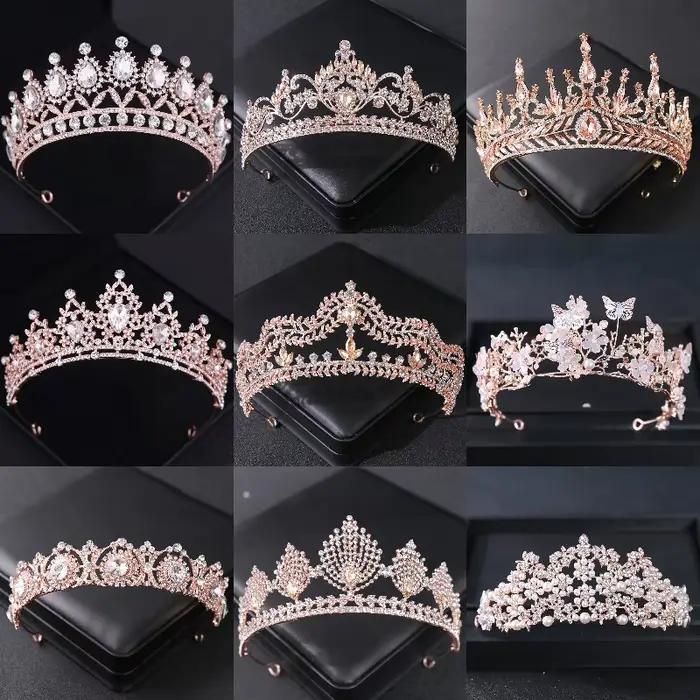 Diadèmes et couronnes en cristal couleur or Rose, strass, diadème de princesse de bal, accessoires pour cheveux de mariée, bijoux couronne diadème