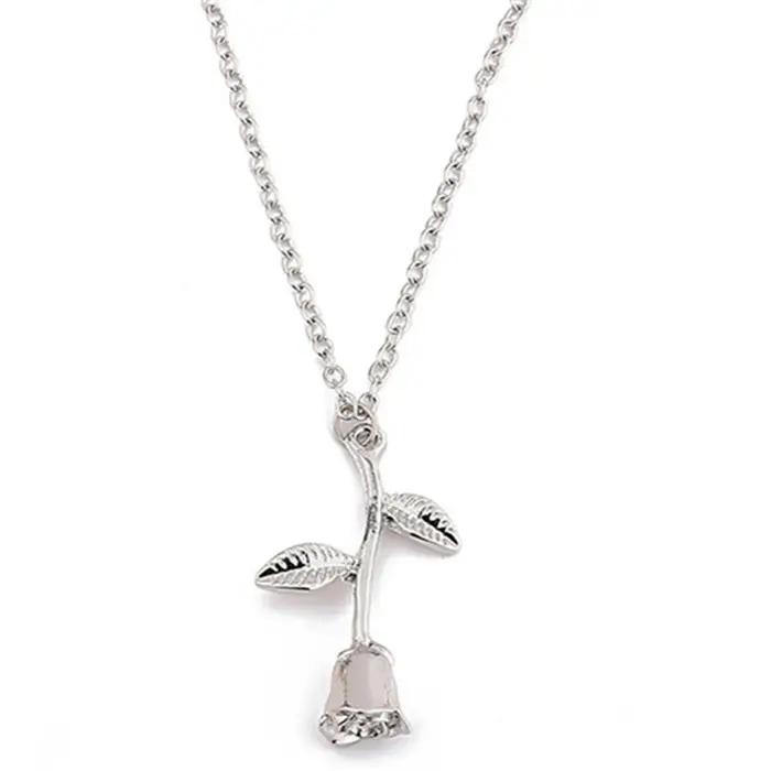 Collier de bijoux de mode en argent couleur or Rose Collier pendentif déclaration des femmes beauté