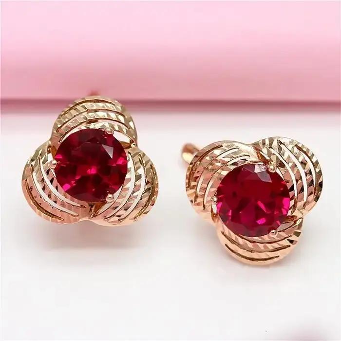 Boucles d'oreilles fleur incrustées d'or violet pour femme, or rose 14 carats, bijoux de luxe légers