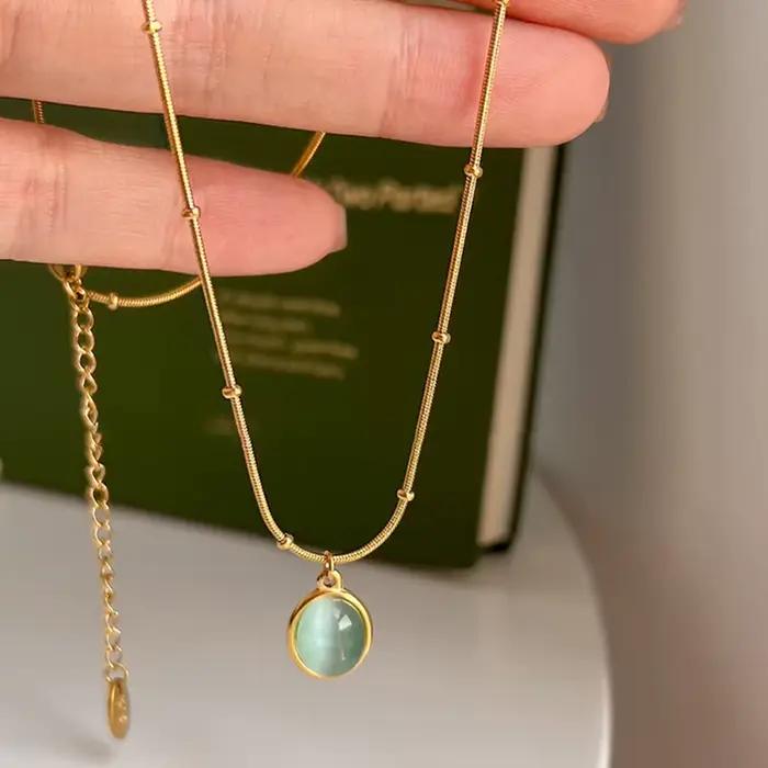 Collier ovale en argent Sterling 925 avec pendentif bleu mer, exquis pour femmes, œil de chat, serrure en pierre, chaîne en os, bijoux de mariage