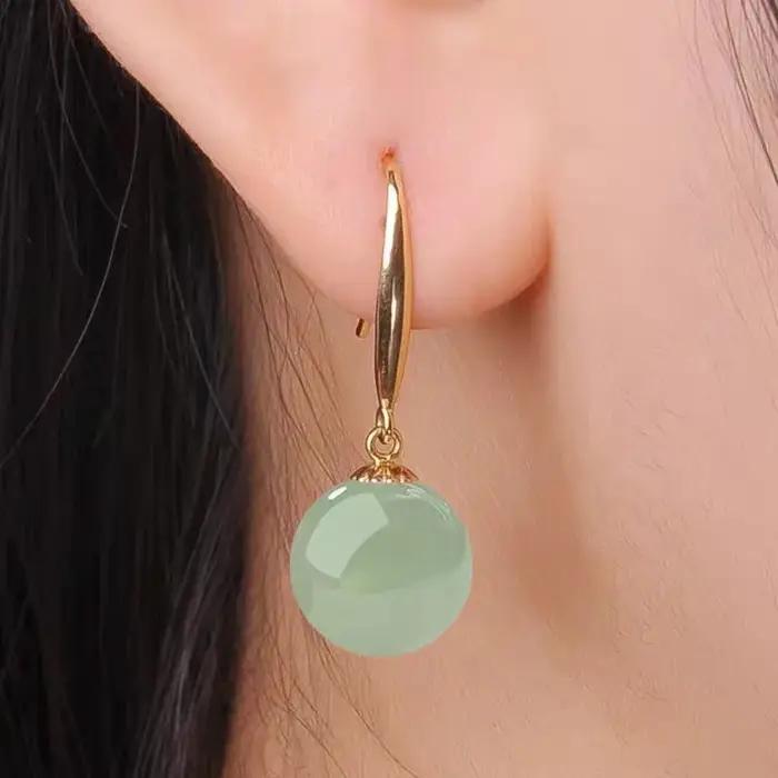 Boucles d'Oreilles Vintage en Jade Vert Palais et Perle Blanche pour Femmes Occasions Spéciales Cadeau Elegant