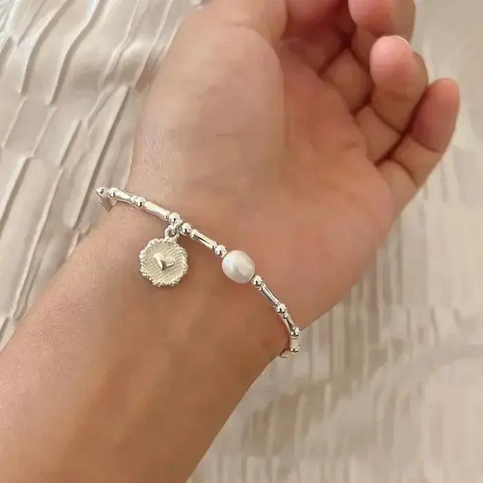 Bracelet en argent sterling 925 avec nœuds et perles pour femme occasion anniversaire cadeau chic et moderne élégant simple tendance