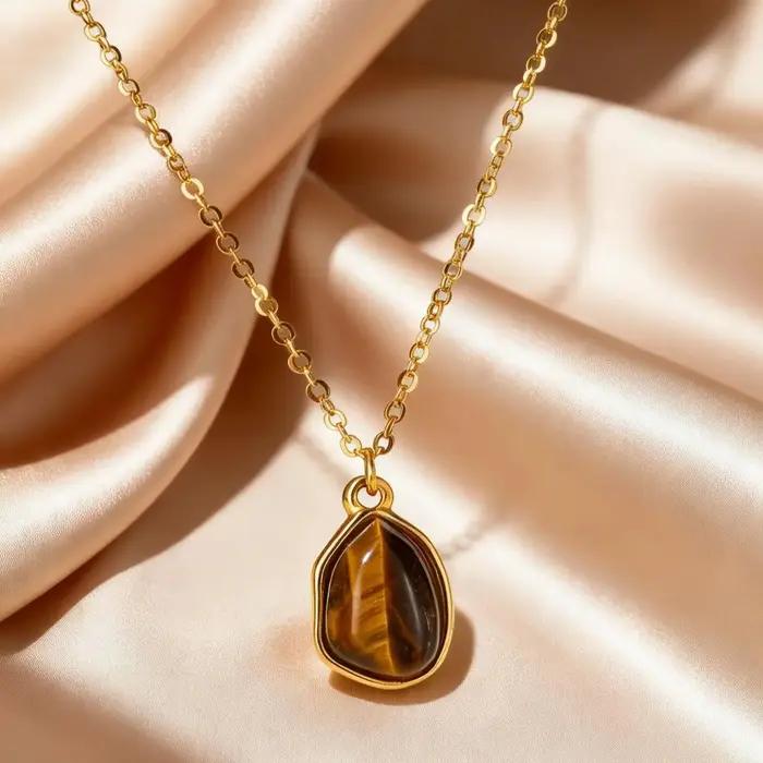Collier en pierre naturelle œil de tigre pour femmes