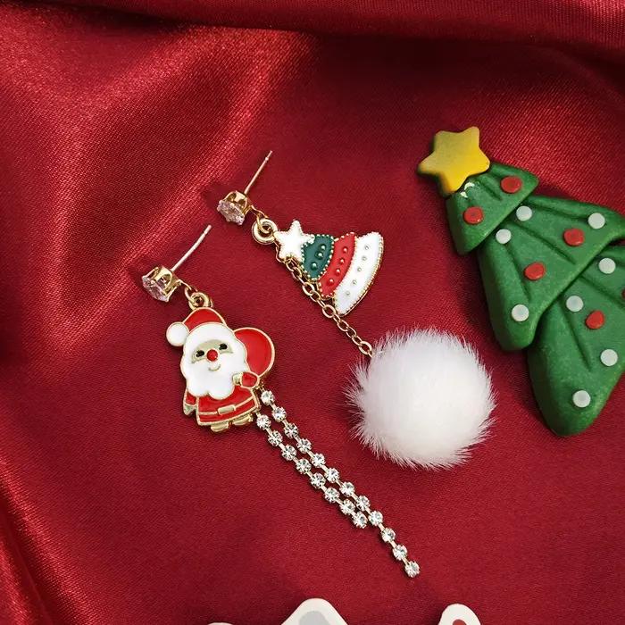 Boucles d'oreilles de noël asymétriques pour femmes, nœud papillon en cristal délicat, arbre de noël