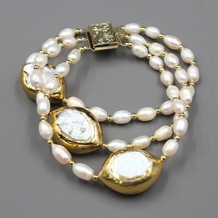 GuaiGuai-Bracelet de Perles Keshi Blanches pour Femme