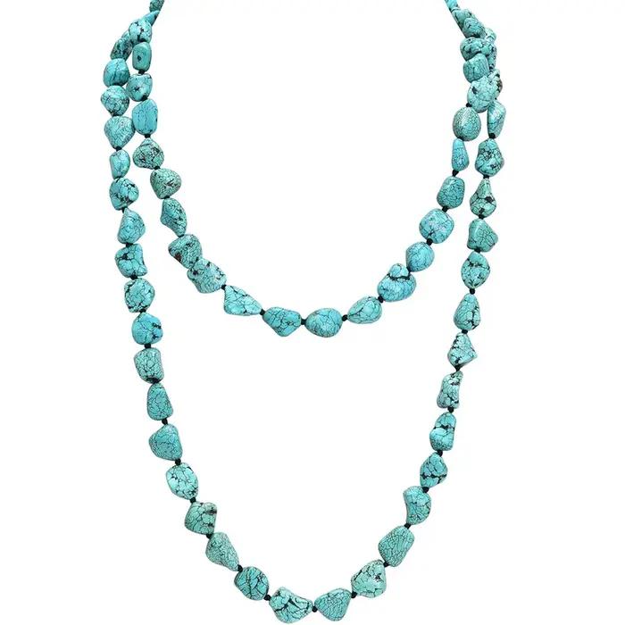 Collier sans fin de perles turquoise pour femmes et adolescentes