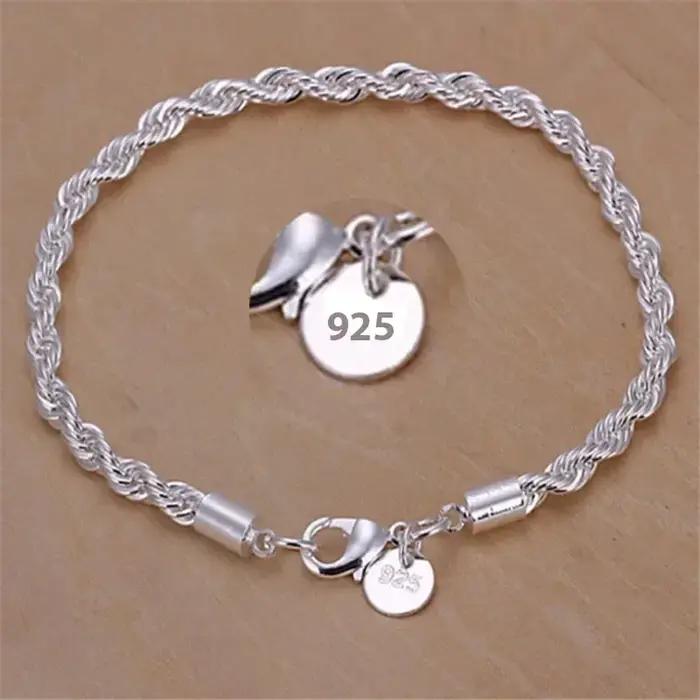 Bracelets en corde torsadée en argent Sterling 925
