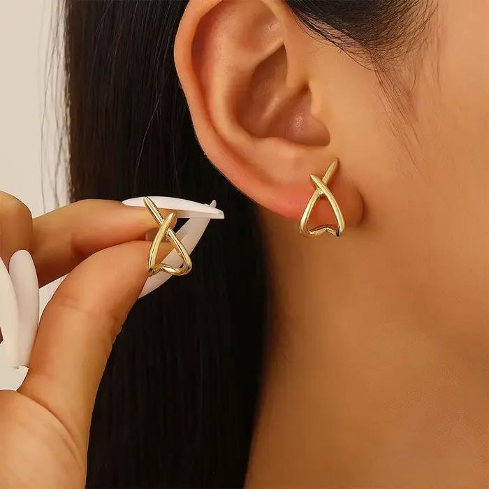 Boucles d'oreilles géométriques simples à intersection, élégantes, délicates et polyvalentes pour femmes et jeunes filles, idéales pour les fêtes, mariages, bijoux cadeaux