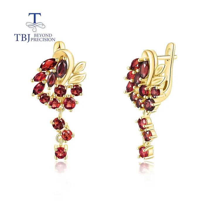Boucles d'oreilles en argent sterling 925 avec grenat rouge naturel