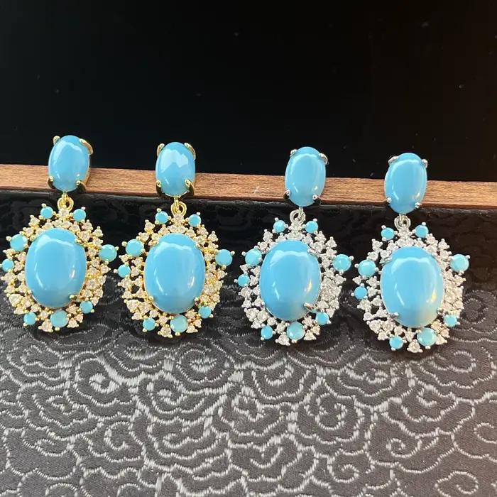 Boucles d'oreilles pour femmes avec zircon et turquoise
