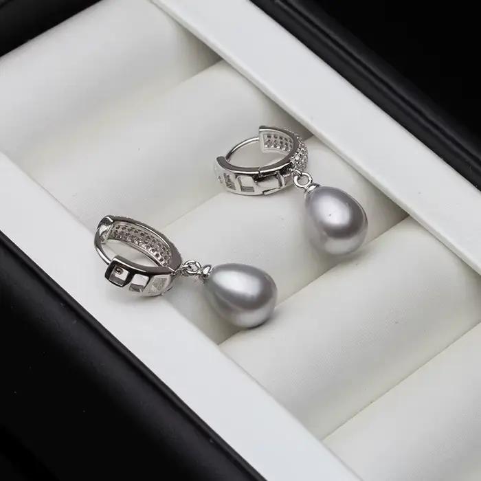 Boucles d'oreilles en argent 925 avec perles naturelles pour femmes et filles, cerceau suspendu blanc, bijoux de mariée en pierre de réservoir, qualité supérieure