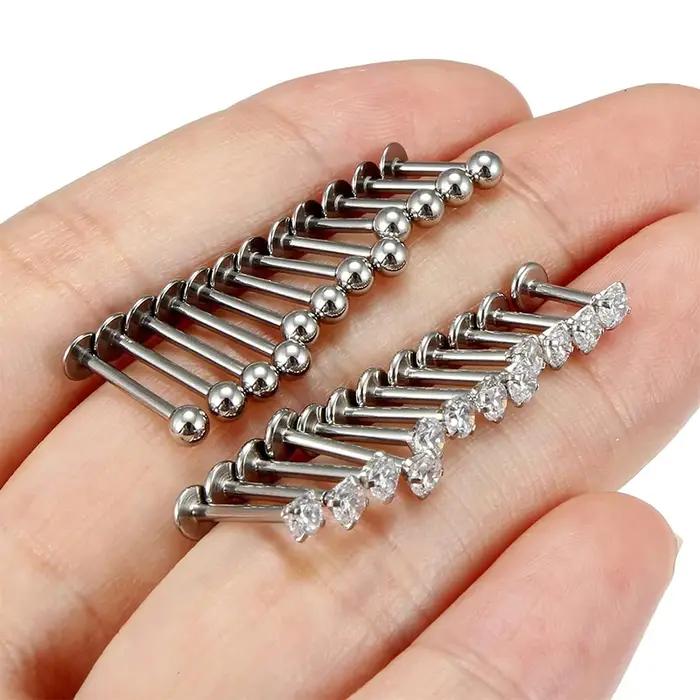 12 pièces/lot Labret Piercing ensemble acier chirurgical CZ zircone lèvre goujon barre boucle d'oreille Helix Cartilage Tragus corps bijoux 16G