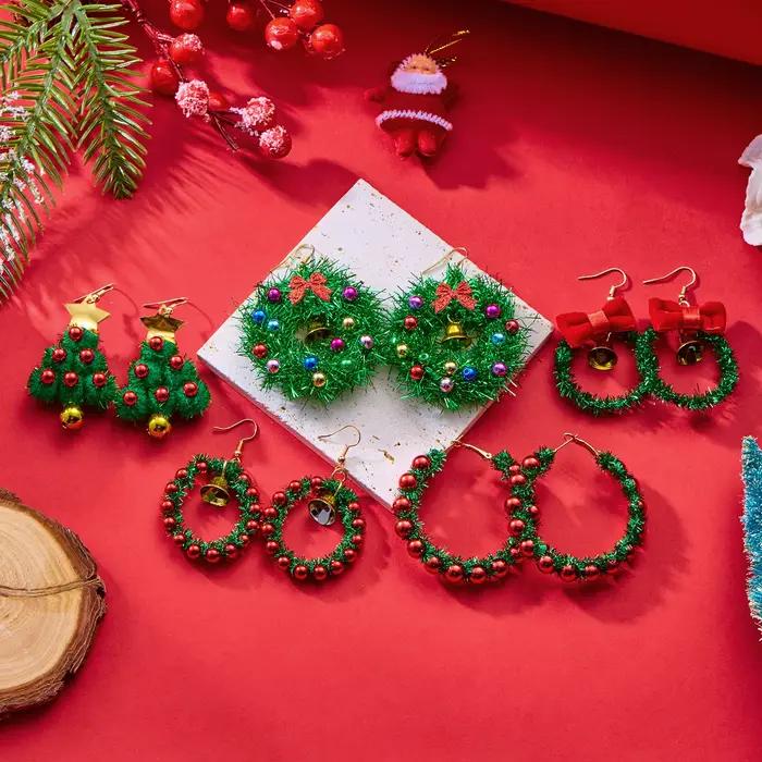 Mode rouge vert noël boucles d'oreilles femmes Bijoux arbre de noël cloche couronne étoile nœud papillon balancent goutte nouvel an oreille cadeau Bijoux