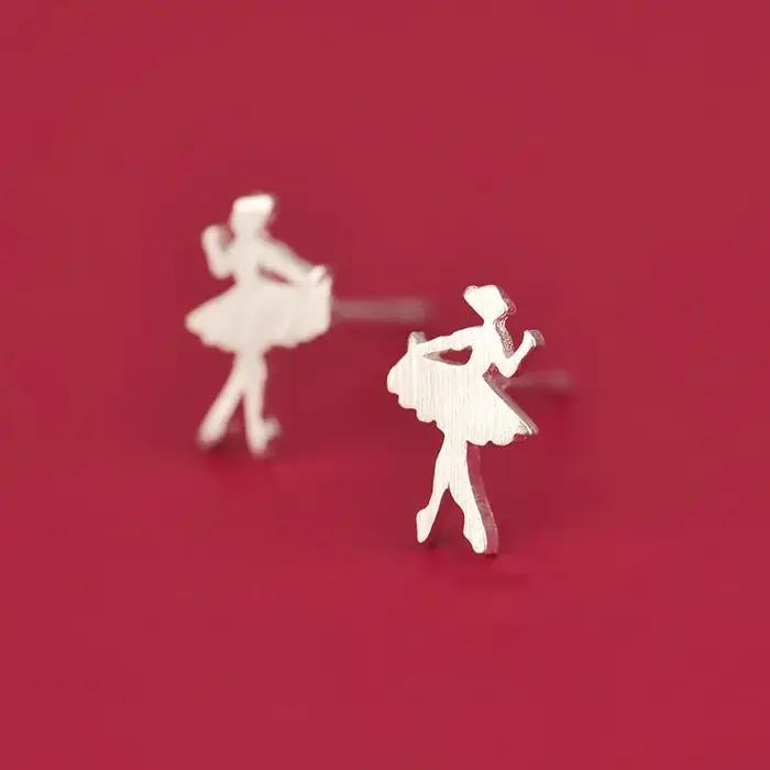 Boucles d'oreilles de ballet en argent Sterling 925 véritable pour femmes et filles