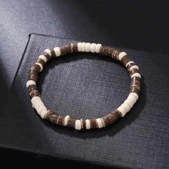 Bracelet bohème en coquille de noix de coco pour hommes, copeaux de bois, croix, rétro, fait à la ma