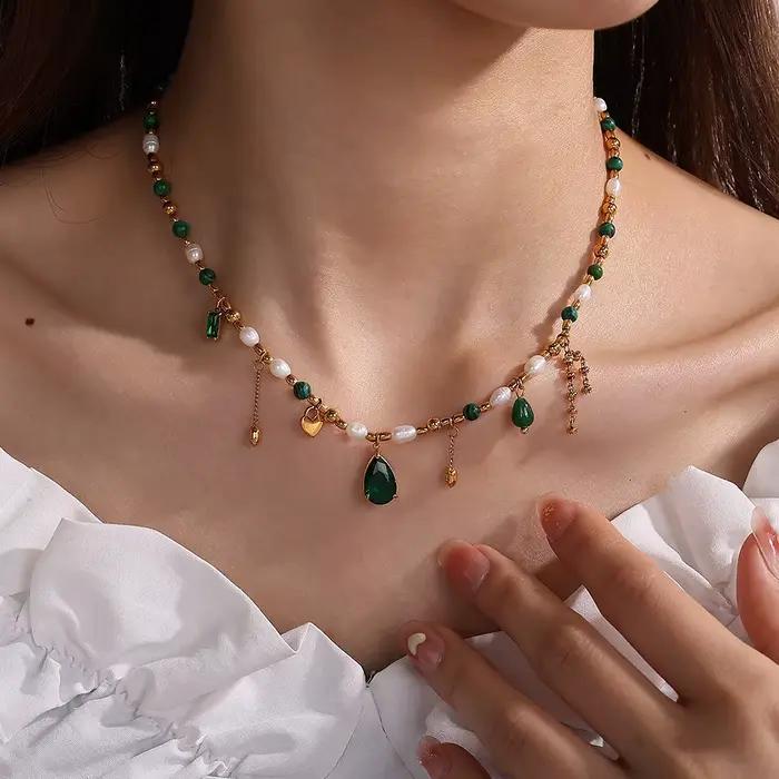 Amaiyllis lumière luxe perle naturelle cubique zircone collier pendentif exquis élégant clavicule chaîne collier bijoux