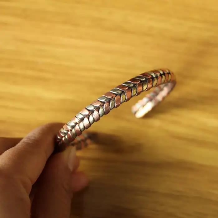 Bijoux du népal faits à la main tibétains 3 couleurs cuivre métal tressé dos ouvert Bracelet réglable
