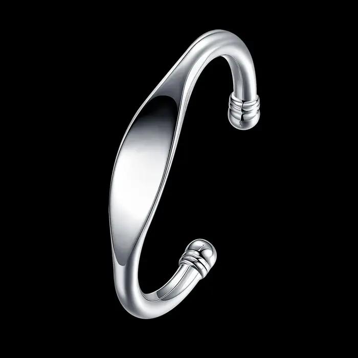 Bracelet ouvert géométrique en argent sterling 925 pour hommes et femmes