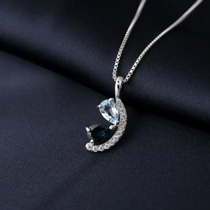 Collier pendentif Potiy Pear en topaze bleue naturelle de Londres