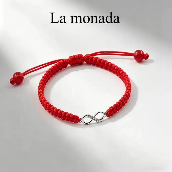 Bracelet Infini en Argent Sterling 925 avec Chaîne Rouge Réglable pour Femmes Occasions Spéciales et Cadeaux Symboliques
