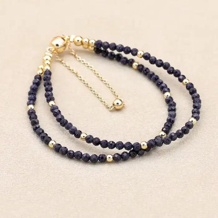 Bracelet de perles bohème Simple et élégant de 3MM, Double couche de perles de cristal olivine, brin