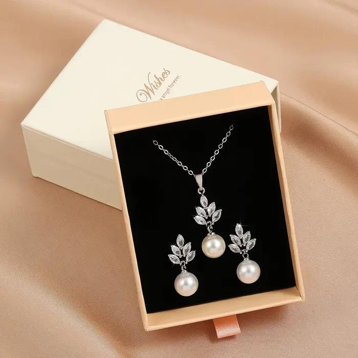 ZAKOL élégant Imitation perle zircone boucles d'oreilles colliers ensembles exquis mariage fiançaill