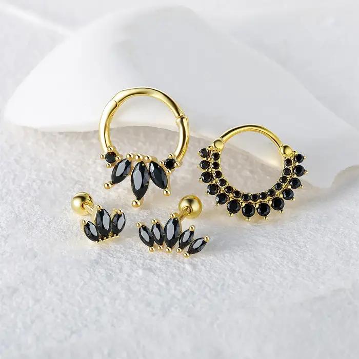 CANNER 925 argent Sterling noir Zircon cristal Piercing foudre boucles d'oreilles femmes exquise petite amie bijoux accessoires