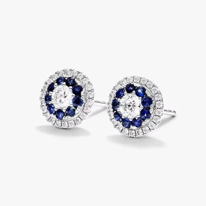 Bague en or blanc 9K/14K/18K avec saphir de laboratoire et diamant