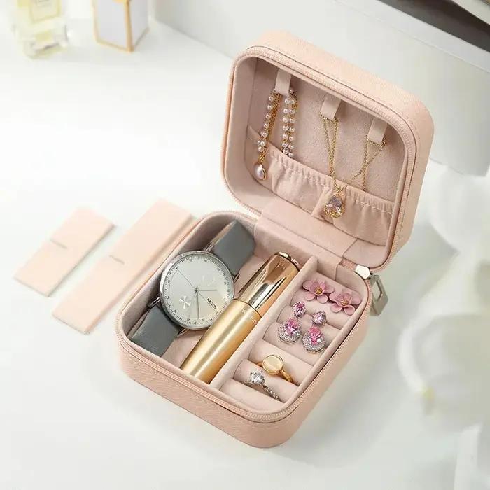 Boîte à bijoux portable en cuir PU - Organisateur multi-compartiments doublé de velours pour bagues