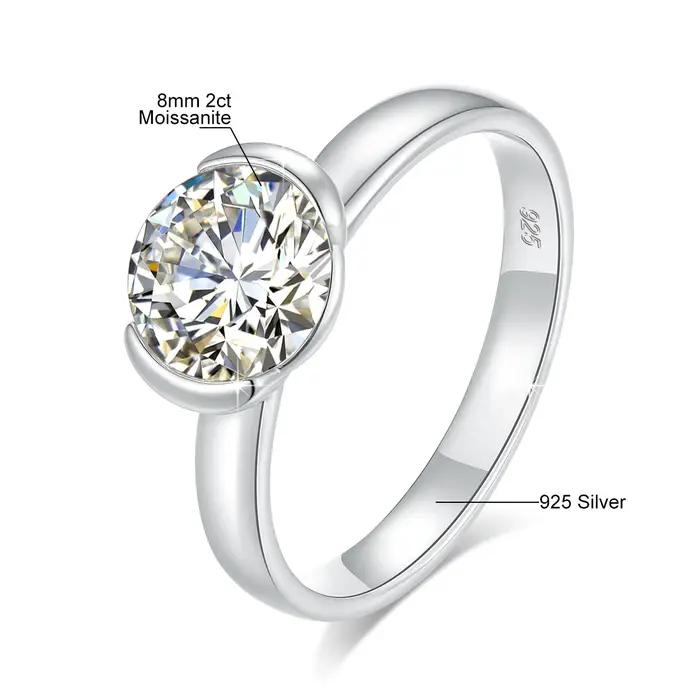 Bague émeraude cultivée en laboratoire de 8mm, en argent Sterling 925, coupe ronde pour femmes et ho