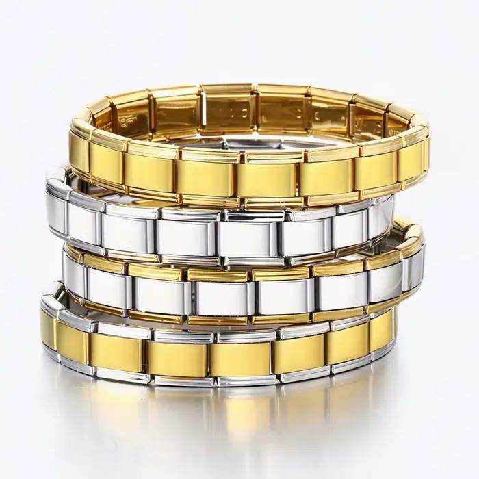 Bracelets tendance et simples en acier inoxydable italien, longueur 18 cm, modules italiens extensibles pour un usage quotidien, adaptés aux femmes et aux hommes