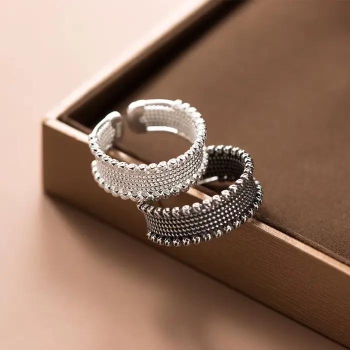 Bagues larges vintage en argent sterling 925 pour femmes bague de cocktail ajustable zirconium blanc cadeau pour fiançailles mariage anniversaire